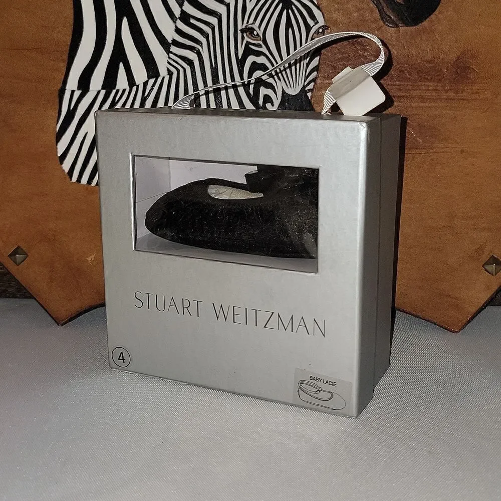 New Stuart Weitzman Black Baby Lacie Lace Shoes 9-12 Months Size 4